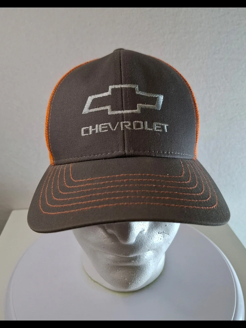 Chevrolet Men’s Brown and Orange Mesh Trucker Hat with Embroidered Logo